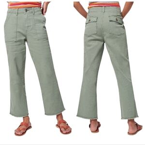 Faherty Green Utility Cropped Organic Cotton High-Rise Pants Women's Size 30"